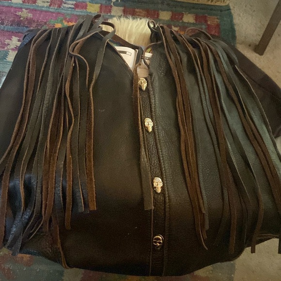 Etsy dark brown boho fringe skull hobo bag - Picture 1 of 6